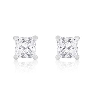 1/2ct Princess Diamond Stud Earrings In 14k White Gold