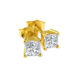 3/4ct G/H SI Princess Diamond Stud Earrings In 14k Yellow Gold