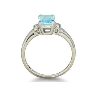 1ct Emerald Cut Blue Topaz and Diamond Ring in Sterling Silver