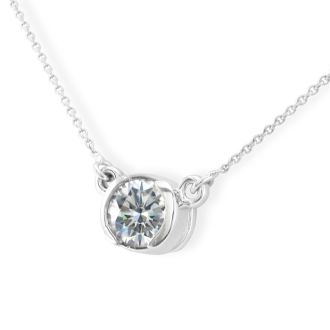 Bezel Set 1/2 Carat Diamond Necklace, 14k White Gold. Classically Elegant