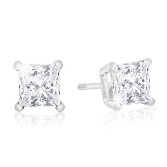 1ct Princess Diamond Stud Earrings In 14k White Gold