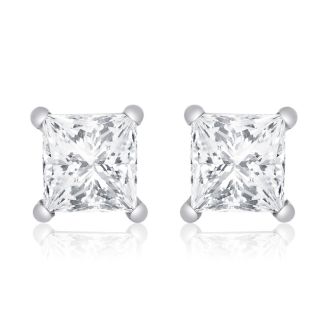1ct Princess Diamond Stud Earrings In 14k White Gold