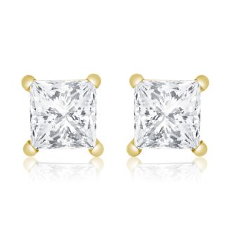 1ct G/H SI Quality Princess Diamond Stud Earrings In 14k Yellow Gold