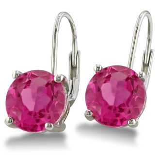 Huge 5ct Round  Pink Topaz Leverback Earrings in Sterling Silver