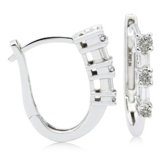 Diamond Drop Earrings: 1/5ct Baguette Diamond Earrings in 10k White Gold