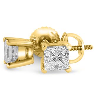 1 1/4ct Princess Diamond Stud Earrings In 14k Yellow Gold