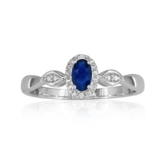 Estate Jewelry 1/2 Carat Sapphire and Diamond Ring in Sterling Silver, Size 4.5