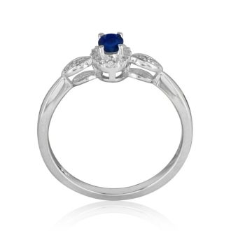Estate Jewelry 1/2 Carat Sapphire and Diamond Ring in Sterling Silver, Size 4.5