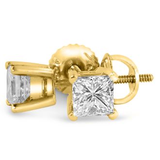 2ct G/H SI Quality Princess Diamond Stud Earrings In 14k Yellow Gold