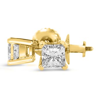 2ct G/H SI Quality Princess Diamond Stud Earrings In 14k Yellow Gold