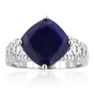 7ct Rough Cut Sapphire and Diamond Ring in Sterling Silver