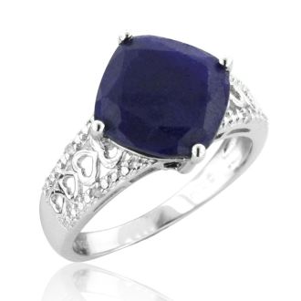 7ct Rough Cut Sapphire and Diamond Ring in Sterling Silver