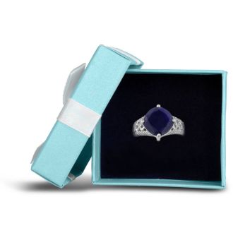 7ct Rough Cut Sapphire and Diamond Ring in Sterling Silver