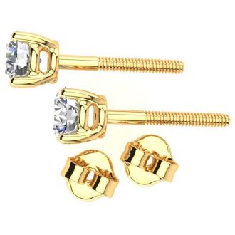 1/3 Carat Round Diamond Stud Earrings In 14 Karat Yellow Gold