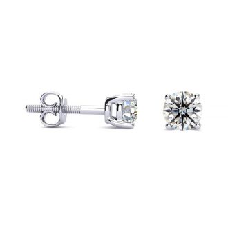 1/2 Carat Round Diamond Stud Earrings In 14 Karat White Gold