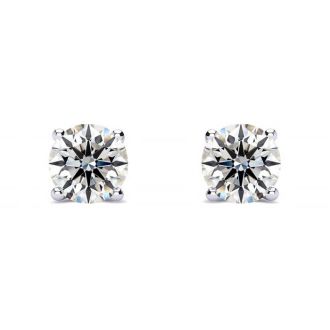 1/2 Carat Round Diamond Stud Earrings In 14 Karat White Gold