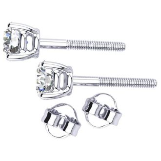 1/2 Carat Round Diamond Stud Earrings In 14 Karat White Gold