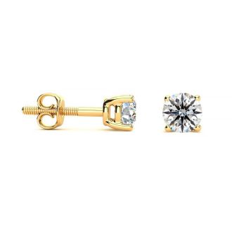 1/2 Carat Round Diamond Stud Earrings In 14 Karat Yellow Gold