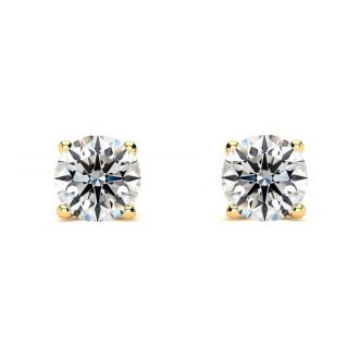 1/2 Carat Round Diamond Stud Earrings In 14 Karat Yellow Gold