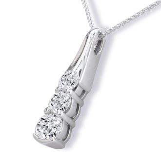 1/4ct Three Diamond Pendant, 14k White Gold