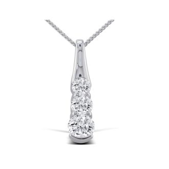 1ct Three Diamond Pendant in 14k White Gold