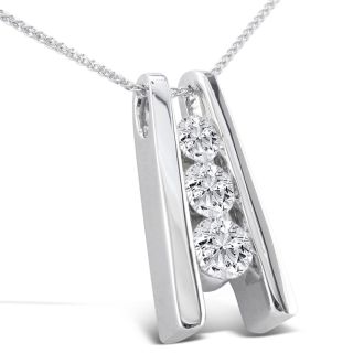 1/4ct Three Diamond Pendant in 14k White Gold 
