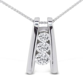 1/4ct Three Diamond Pendant in 14k White Gold 
