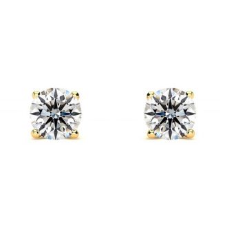 3/4 Carat Round Diamond Stud Earrings In 14 Karat Yellow Gold
