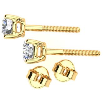3/4 Carat Round Diamond Stud Earrings In 14 Karat Yellow Gold