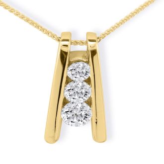 1ct Three Diamond Ladder Pendant in 14k Yellow Gold