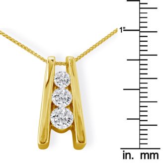 1ct Three Diamond Ladder Pendant in 14k Yellow Gold