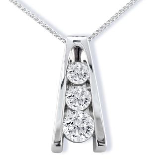 1/2ct Three Diamond Ladder Pendant in 14k White Gold