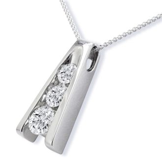 1/2ct Three Diamond Ladder Pendant in 14k White Gold