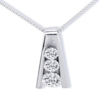 1/2ct Three Diamond Ladder Pendant in 14k White Gold