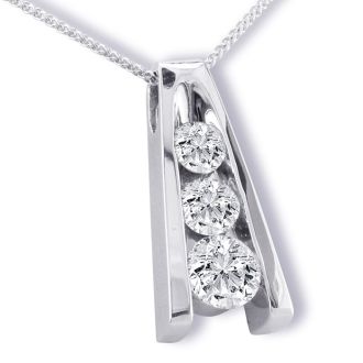 1/2ct Three Diamond Ladder Pendant in 14k White Gold