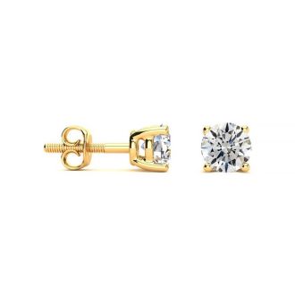 1 Carat Round Diamond Stud Earrings In 14 Karat Yellow Gold