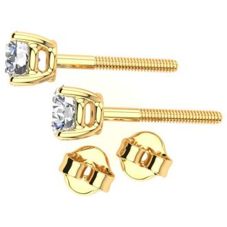 1 Carat Round Diamond Stud Earrings In 14 Karat Yellow Gold