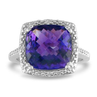 4ct Amethyst and Diamond Ring, Sterling Silver