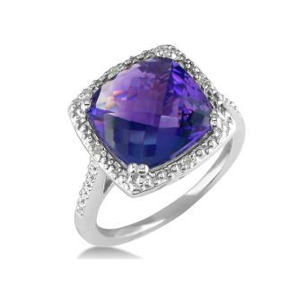 4ct Amethyst and Diamond Ring, Sterling Silver