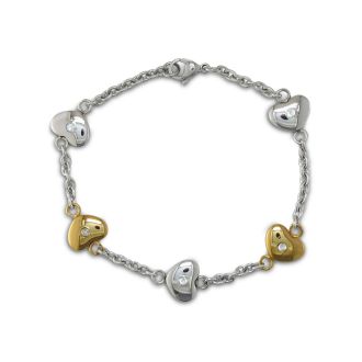 8 Inch Women's Stainless Steel and Gold Heart Chain Bracelet

