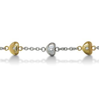 8 Inch Women's Stainless Steel and Gold Heart Chain Bracelet

