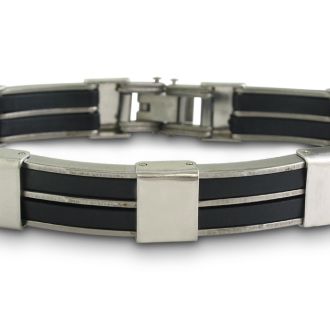 8 Inch Double Row Men's Stainless Steel and Carbon Fiber Bracelet