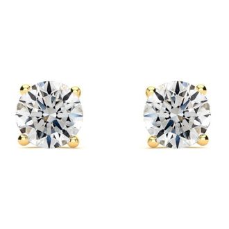1 1/2 Carat Round Diamond Stud Earrings In 14 Karat Yellow Gold