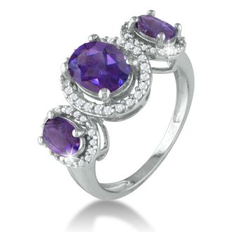 Large Over 2ct Amethyst and Diamond Ring in Sterling Silver
