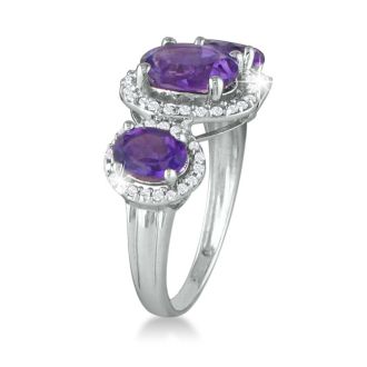 Large Over 2ct Amethyst and Diamond Ring in Sterling Silver
