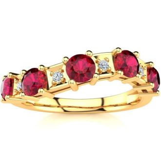 1 1/3 Carat Ruby and Diamond Journey Band Ring in 10K Yellow Gold