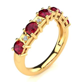 1 1/3 Carat Ruby and Diamond Journey Band Ring in 10K Yellow Gold
