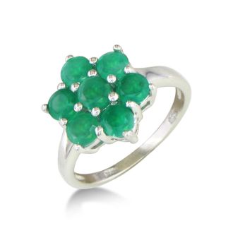 1 3/4ct Emerald Flower Ring in Sterling Silver, Ring Size 5 to 8
