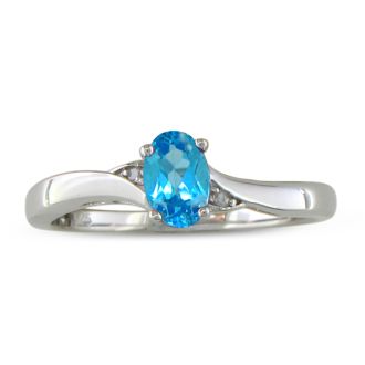 1/2ct Blue Topaz and Diamond Ring in Sterling Silver
