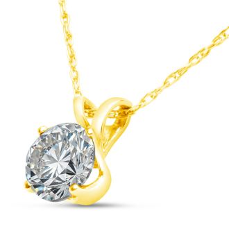 Certified 90 Point Colorless Diamond Solitaire Necklace, Almost 1 Carat in 14K Yellow Gold